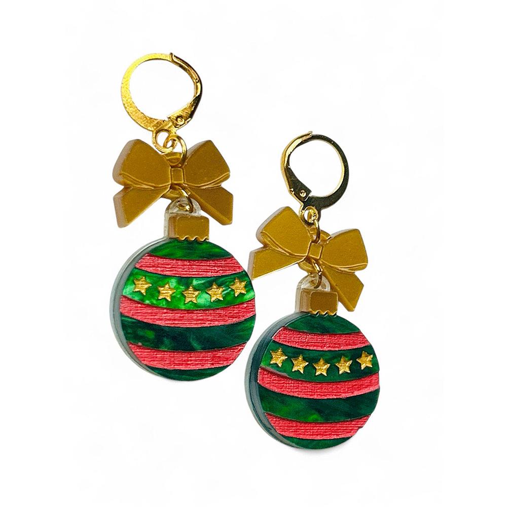 NEW! "I PICCOLINI" Earrings - Christmas Balls - Green Striped Ball image 3