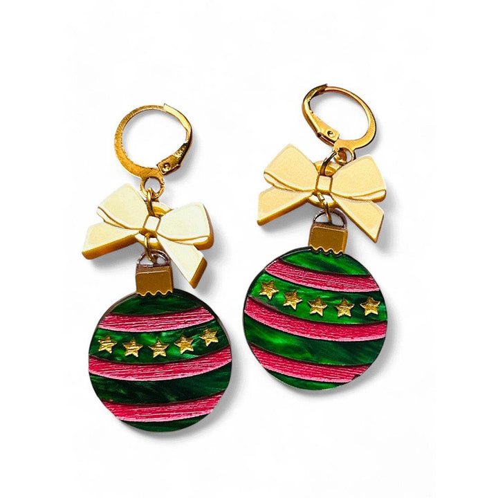 NEW! "I PICCOLINI" Earrings - Christmas Balls - Green Striped Ball image 4