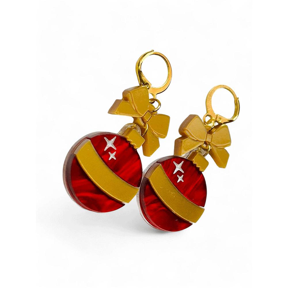 NEW! "I PICCOLINI" Earrings - Christmas Balls - Red and Gold Ball image 1