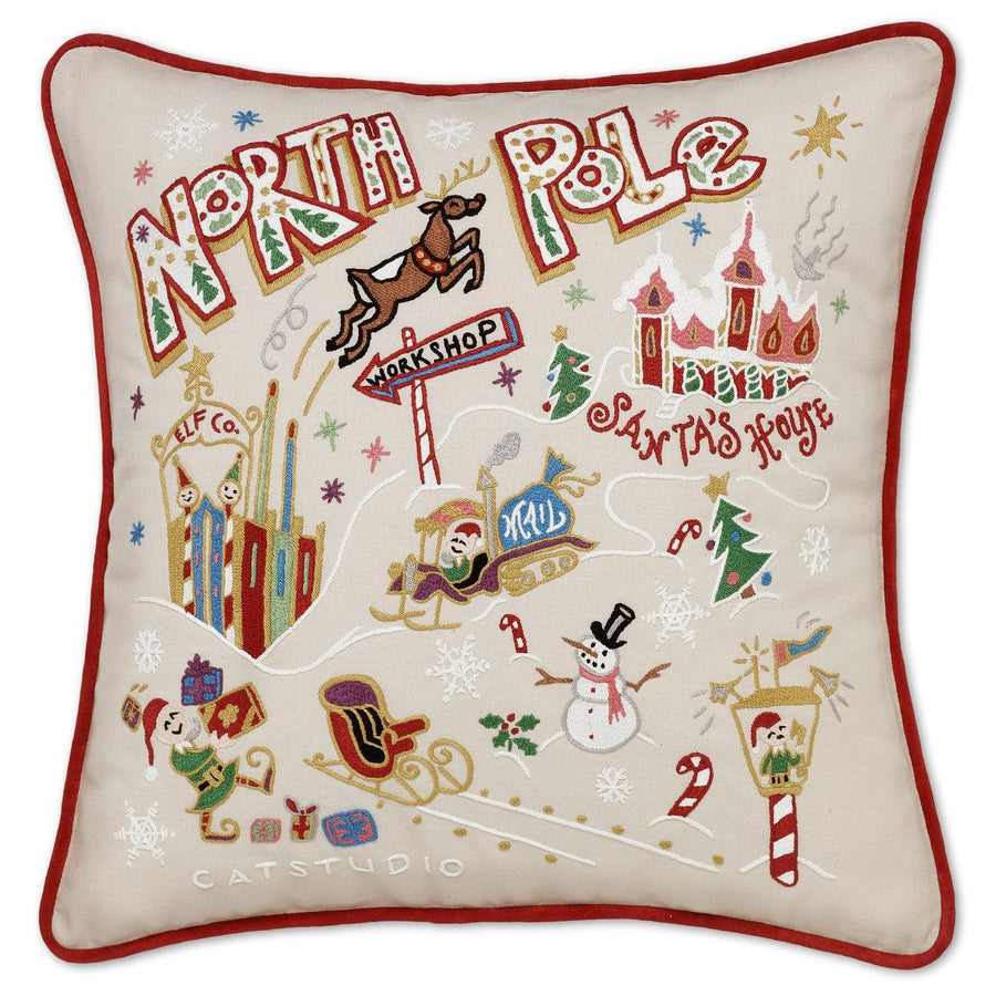 North Pole Christmas Hand-Embroidered Pillow - Quirks!