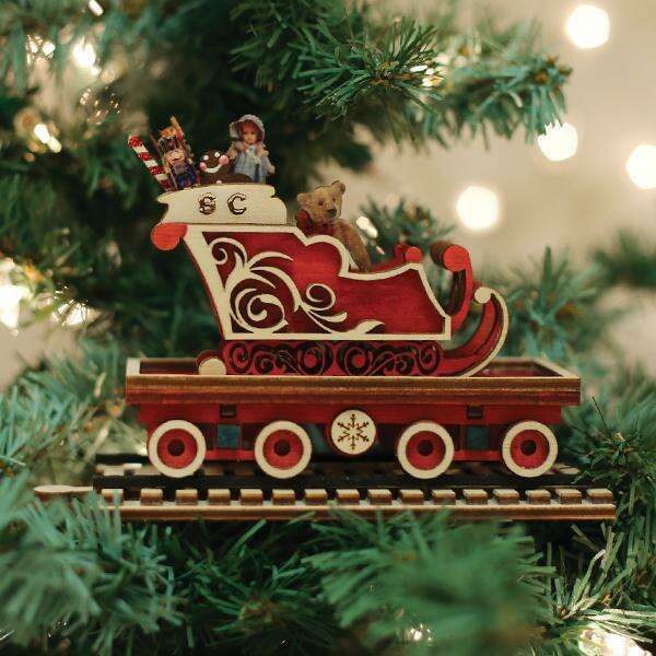 Old World Christmas North Pole Express Sleigh Car Blown Glass Ornament