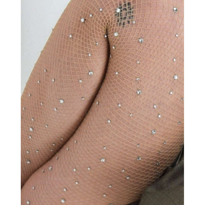 Nude Rhinestone Fishnet Tights. Petite to Plus Size