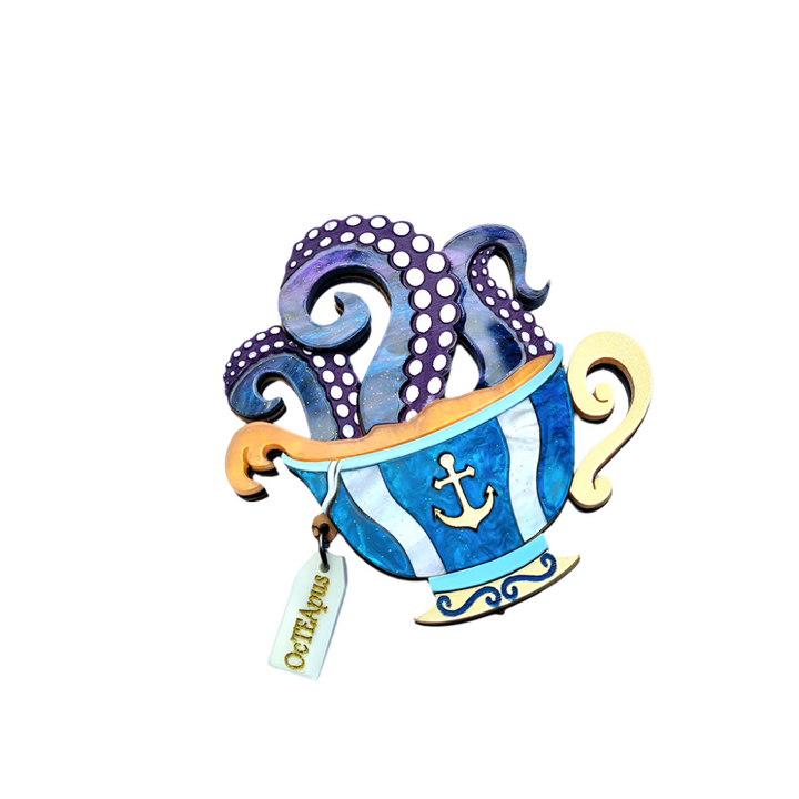 Octopus Teacup Brooch by Cherryloco BRIGHT PURPLE