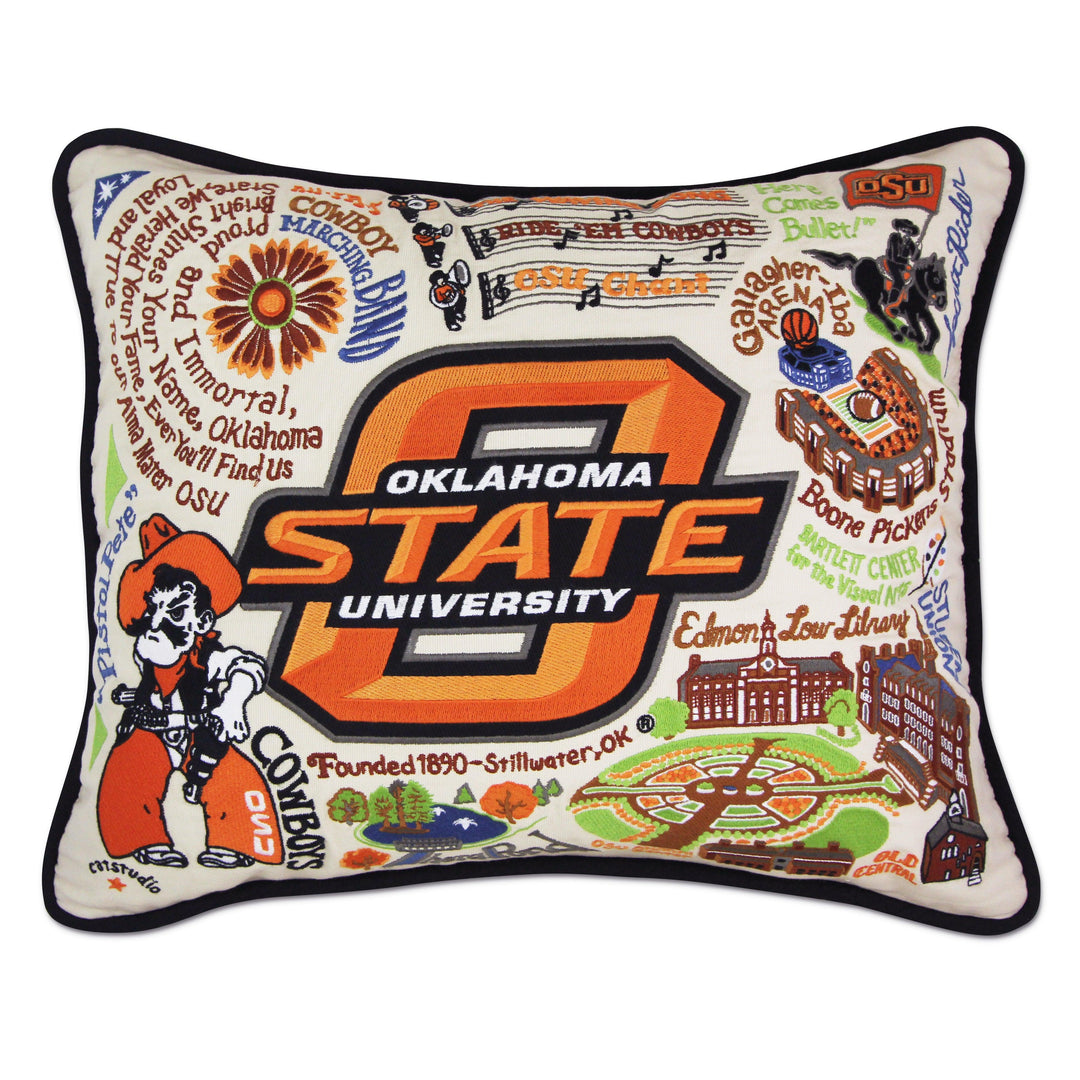 Oklahoma State University Collegiate Hand-Embroidered Pillow - Quirks!