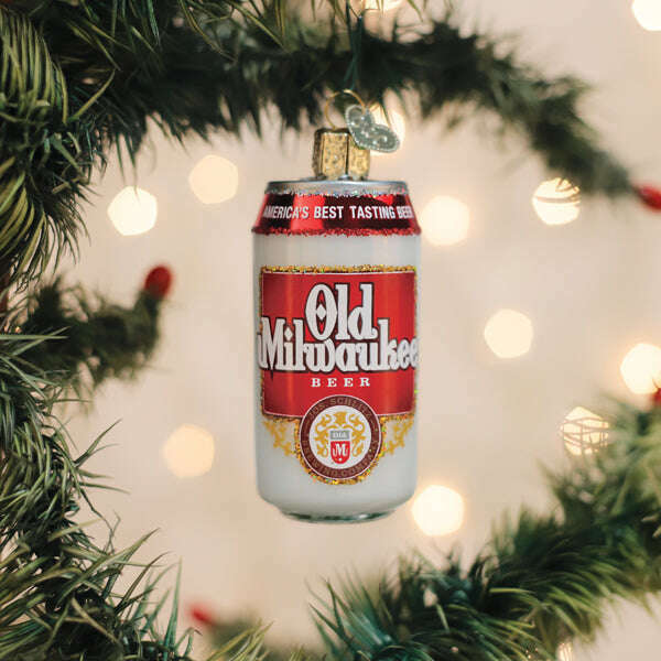 Old World Christmas Old Milwaukee Beer Can Blown Glass Ornament