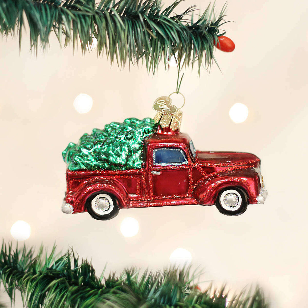 Old World Christmas Old Truck With Tree Blown Glass Ornament