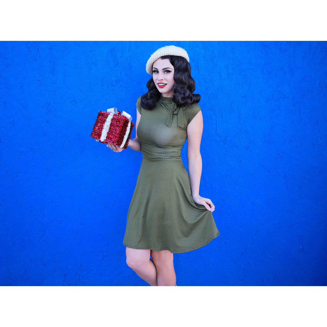 Olive Dot Bombshell Dress - Plus Sizes only