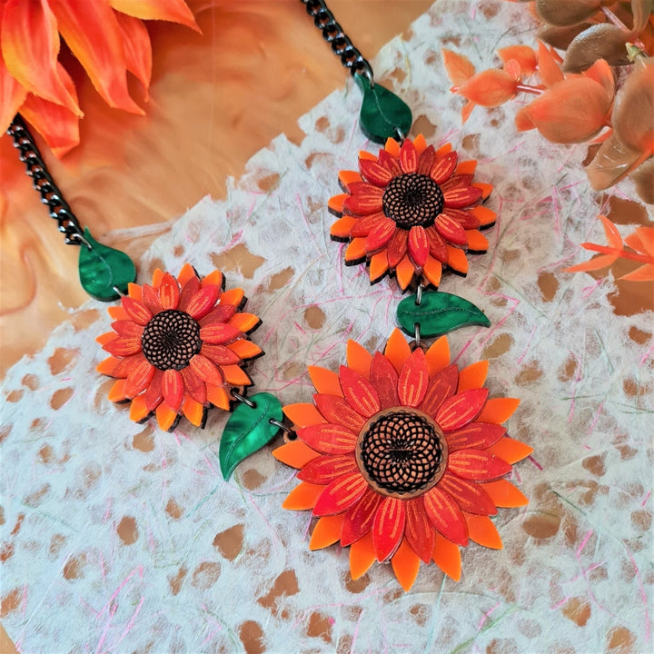 Orange Sunflower Charm Necklace 2