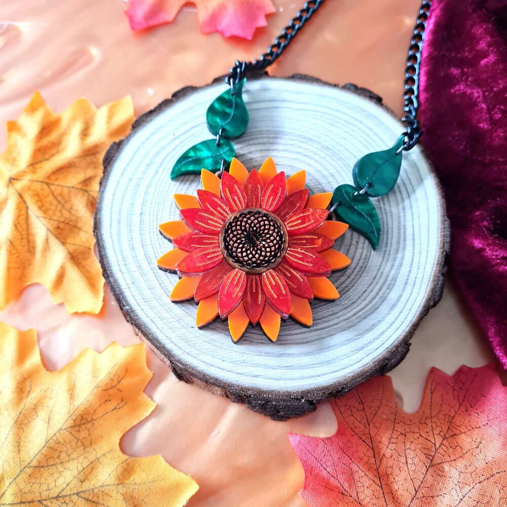 Orange Sunflower Pendant Necklace by Cherryloco Jewellery 1
