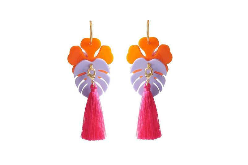 Orange Tropical Flower Earrings by Laliblue - Quirks!