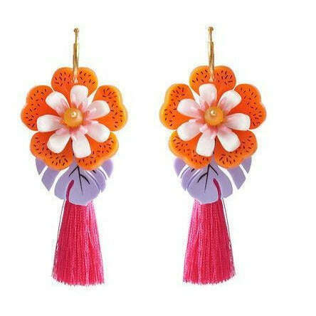 Orange Tropical Flower Earrings by Laliblue - Quirks!