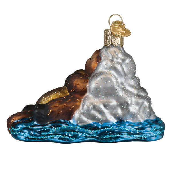 Old World Christmas Otter With Pup Blown Glass Ornament
