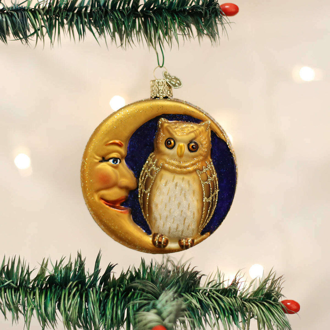 Old World Christmas Owl In Moon Blown Glass Ornament