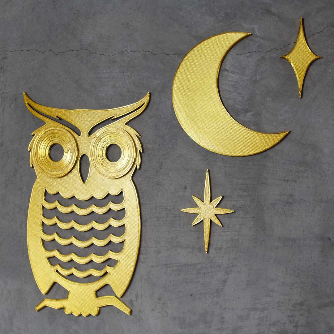 Midcentury Modern Owl Moon Stars Wall Decor