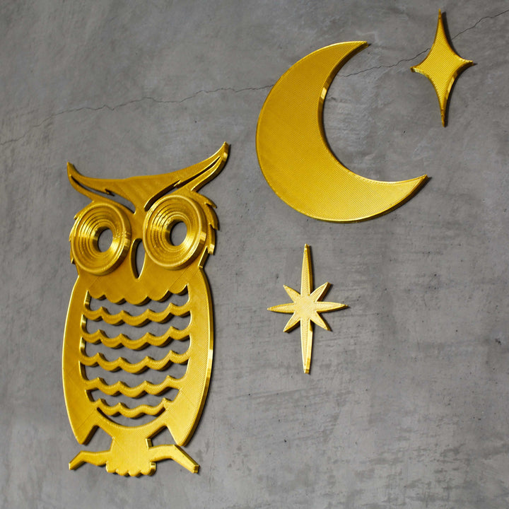 Midcentury Modern Owl Moon Stars Wall Decor