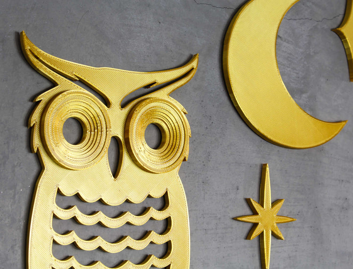 Midcentury Modern Owl Moon Stars Wall Decor