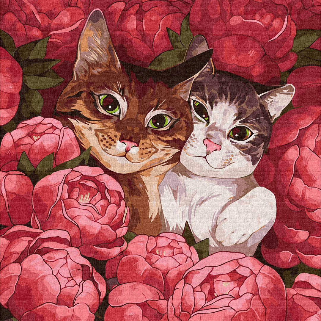 Painting by Numbers kit Kittens and Peonies KHO4341