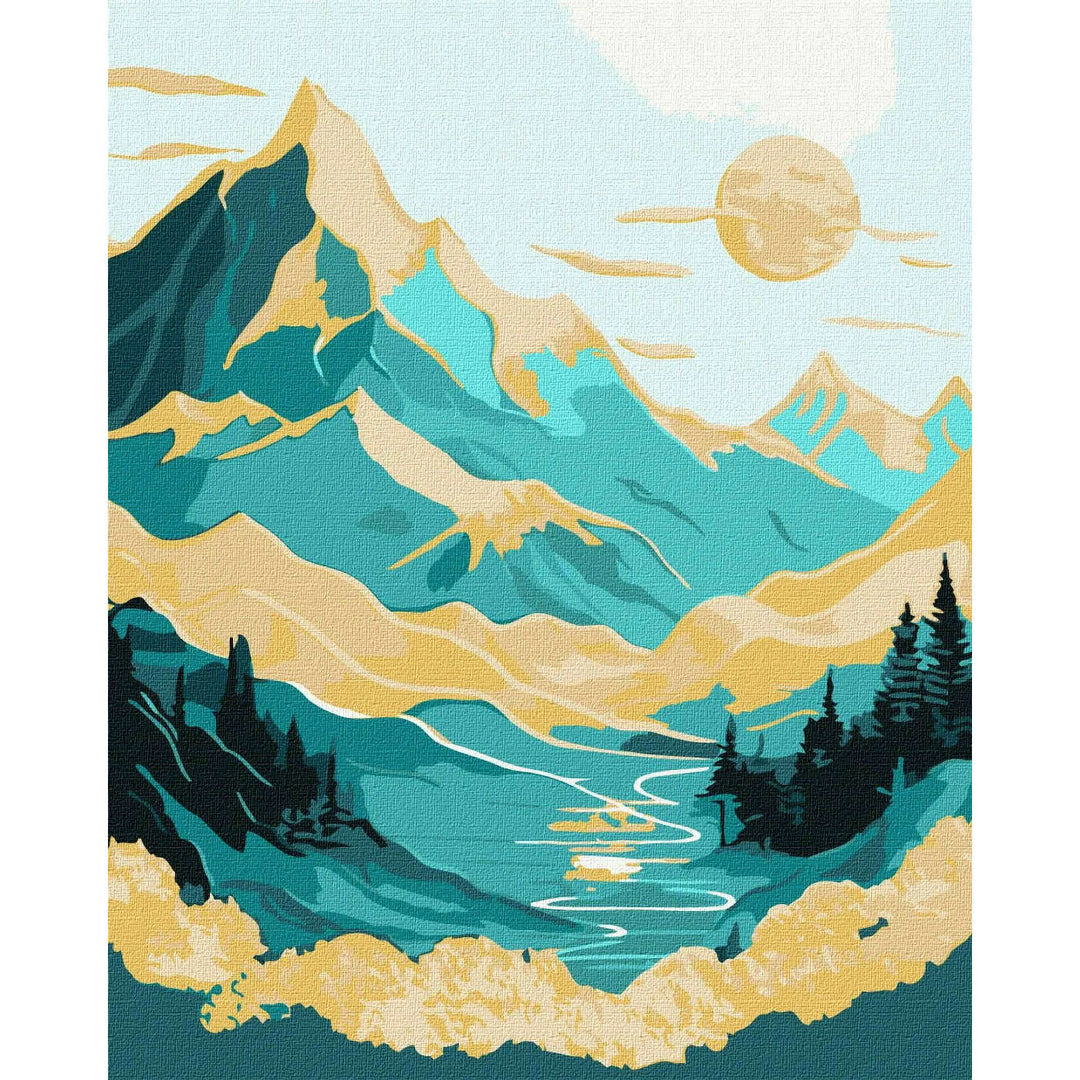 Painting by Numbers kit Sunrise in the mountains with extra metallic paints  KHO5105