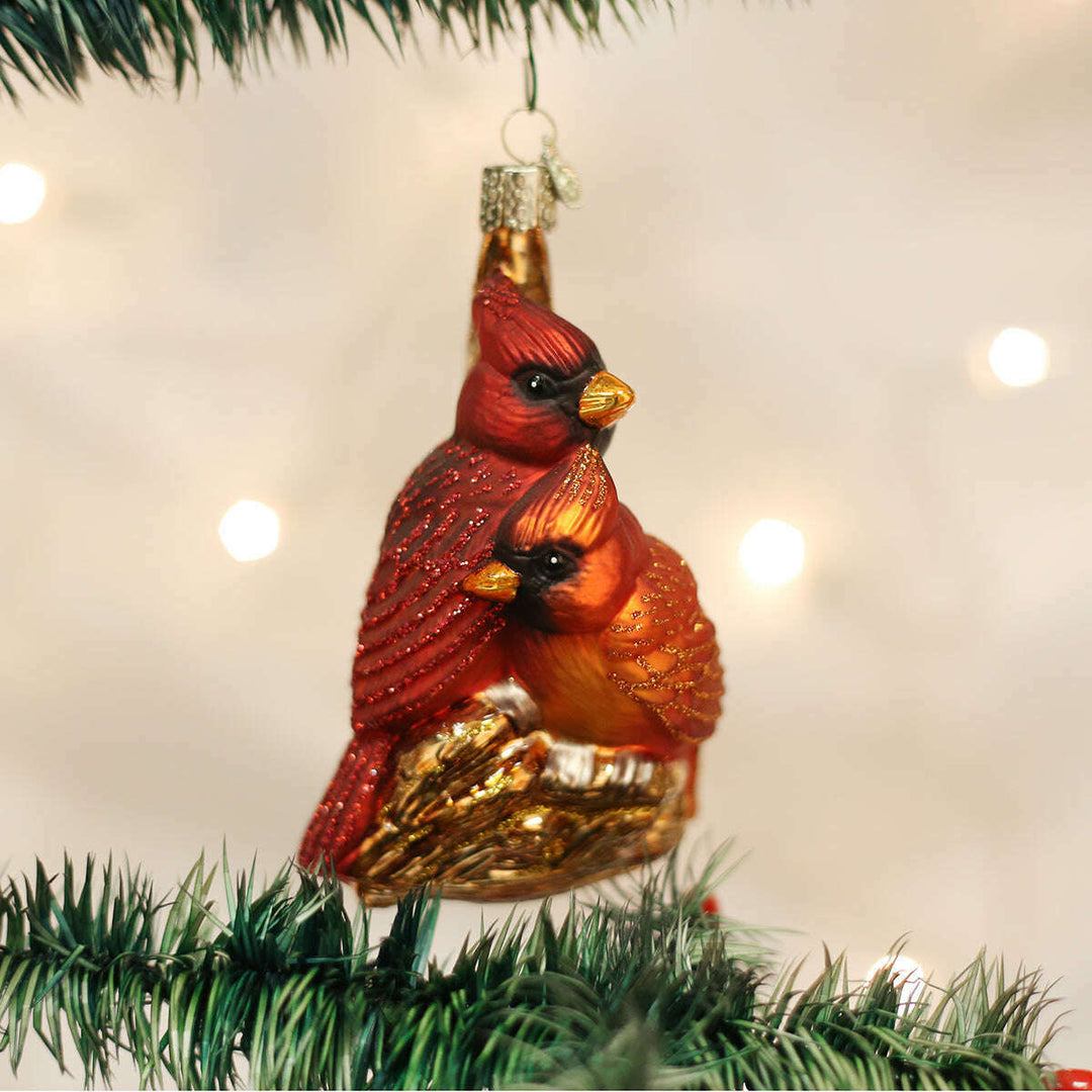 Old World Christmas Pair Of Cardinals Blown Glass Ornament