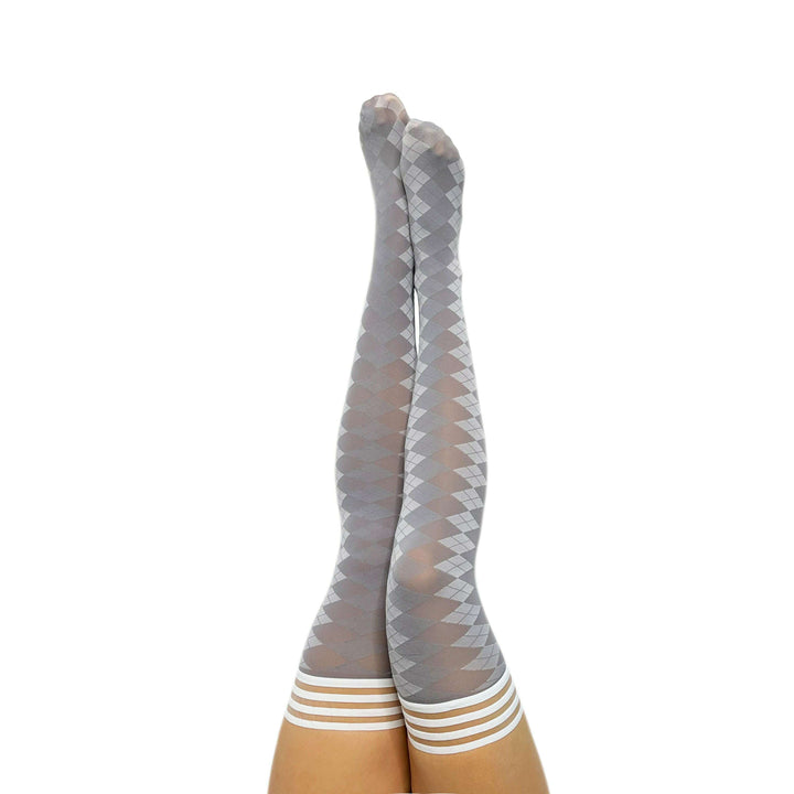 Par 4 - Grey Argyle Thigh Highs. Petite to Plus Size