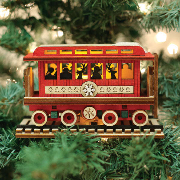 Old World Christmas Passenger Car Elves Light-Up Ornament
