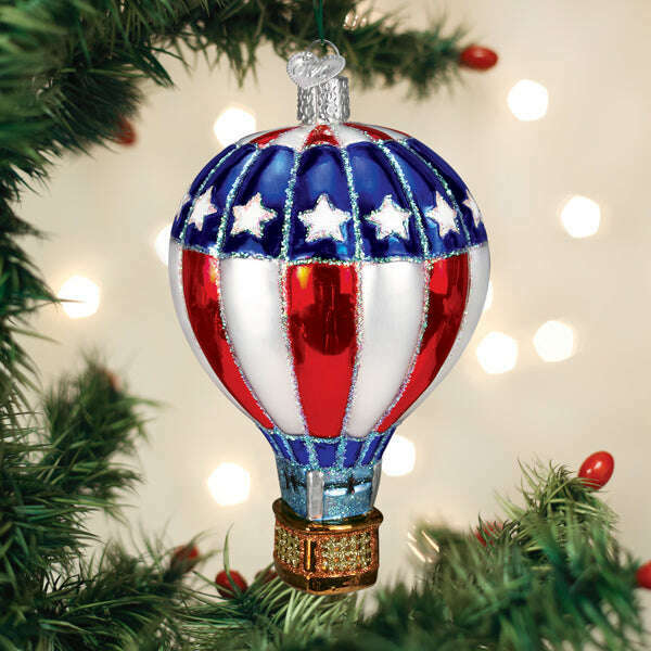 Old World Christmas Patriotic Hot Air Balloon Blown Glass Ornament