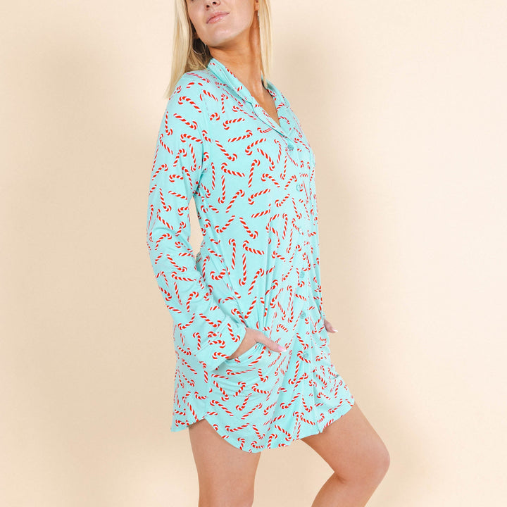 The Peppermint Pimp Canes | Candy Cane SleepDeep™ Long Sleeve Pajama Dress