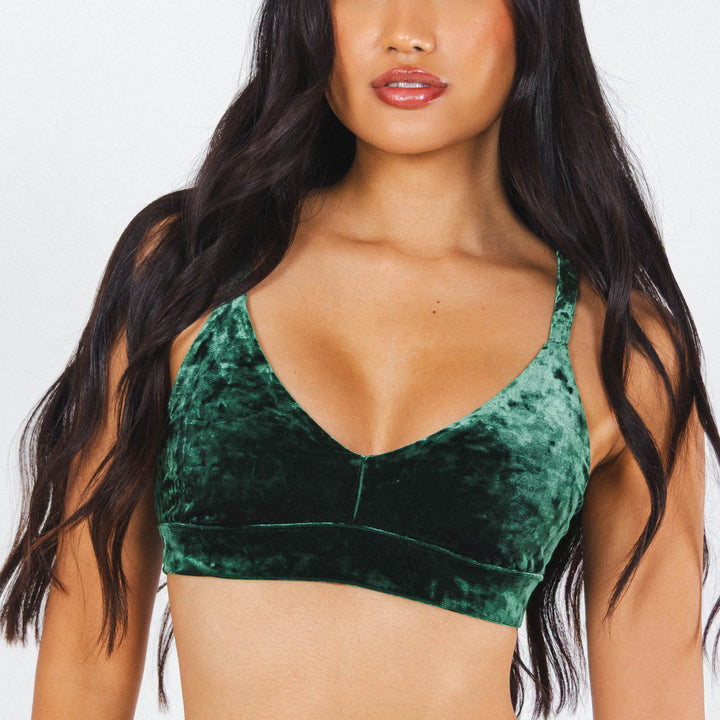 The Extravagance | Dark Green Velvet Plunge Bralette