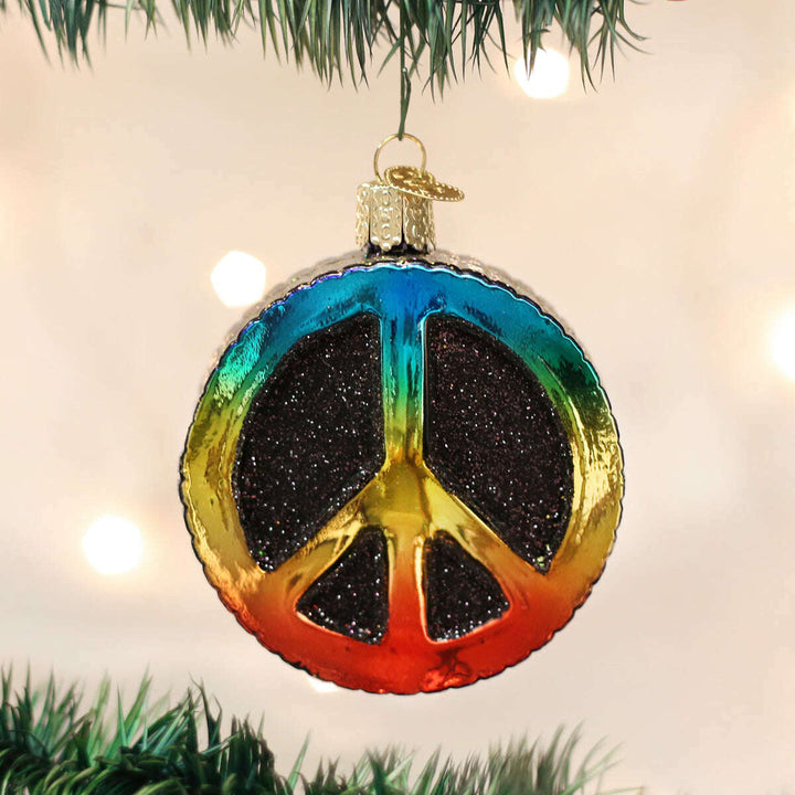Old World Christmas Peace Sign Blown Glass Ornament