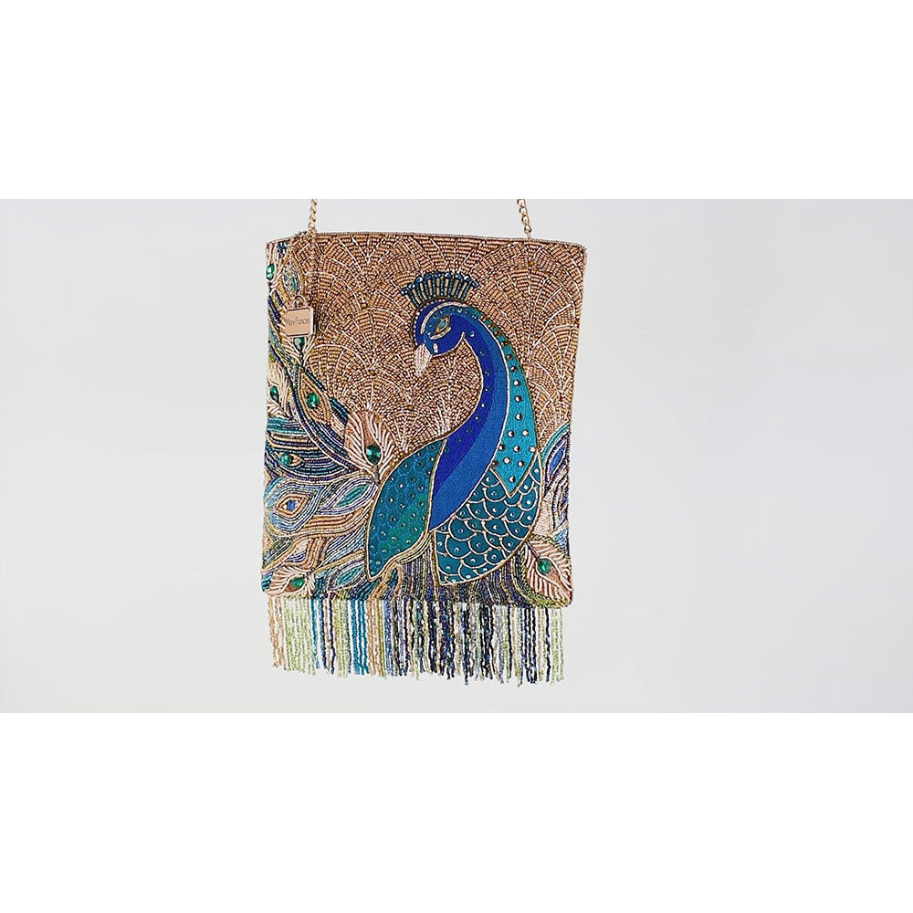 Peacock Feathers Crossbody Handbag by Mary Frances image 9