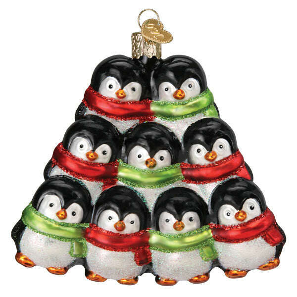 Old World Christmas Penguin Family of 9 Blown Glass Ornament