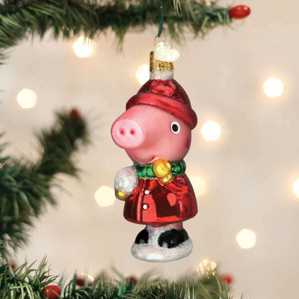 Old World Christmas Peppa Pig with Snowball Blown Glass Ornament
