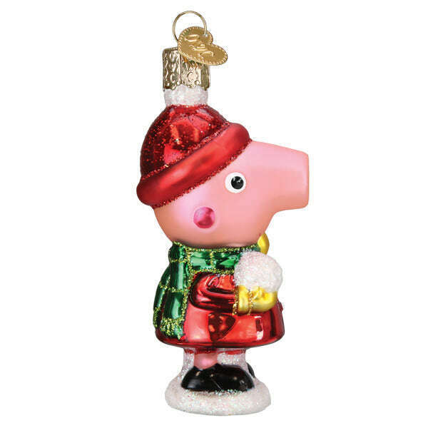 Old World Christmas Peppa Pig with Snowball Blown Glass Ornament