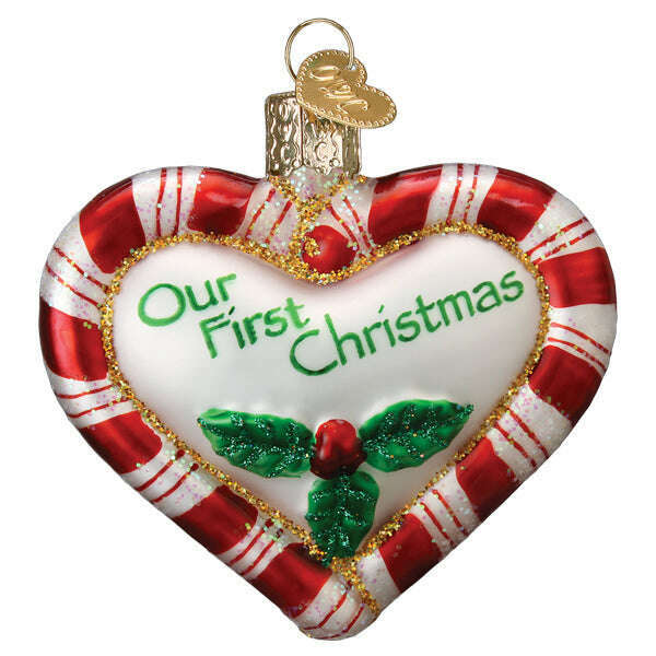 Old World Christmas Peppermint Heart Blown Glass Ornament