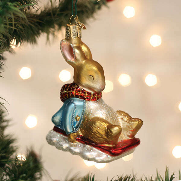 Old World Christmas Peter Rabbit On Sled Blown Glass Ornament