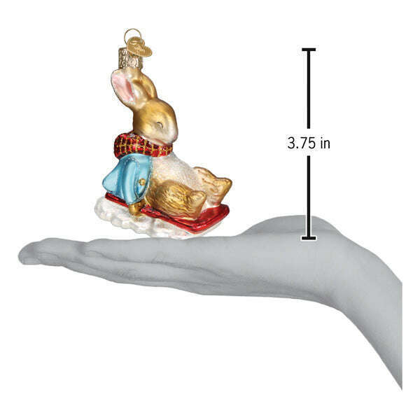 Old World Christmas Peter Rabbit On Sled Blown Glass Ornament