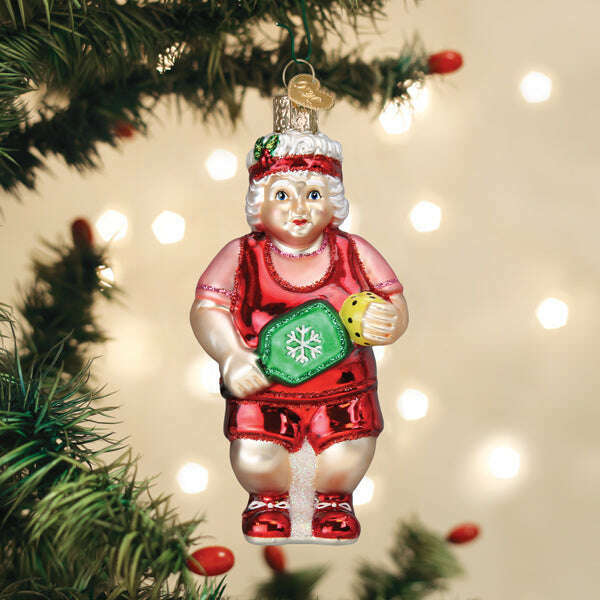 Old World Christmas Pickleball Mrs. Claus Blown Glass Ornament