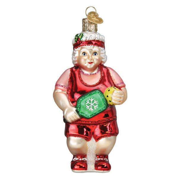 Old World Christmas Pickleball Mrs. Claus Blown Glass Ornament