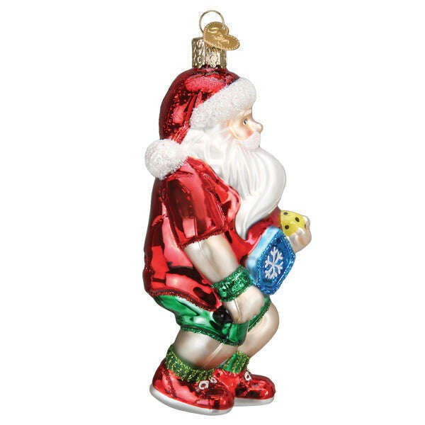 Old World Christmas Pickleball Santa Blown Glass Ornament