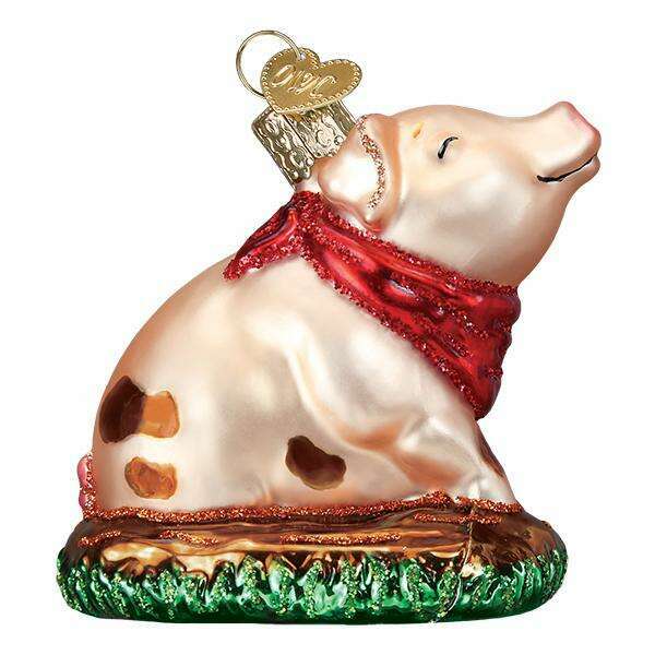 Old World Christmas Piggy In The Puddle Blown Glass Ornament