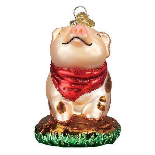 Old World Christmas Piggy In The Puddle Blown Glass Ornament