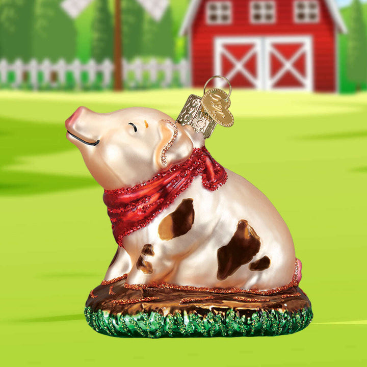 Old World Christmas Piggy In The Puddle Blown Glass Ornament