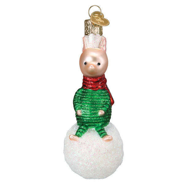 Old World Christmas Piglet On Snowball Blown Glass Ornament