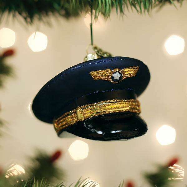 Old World Christmas Pilot's Cap Blown Glass Ornament