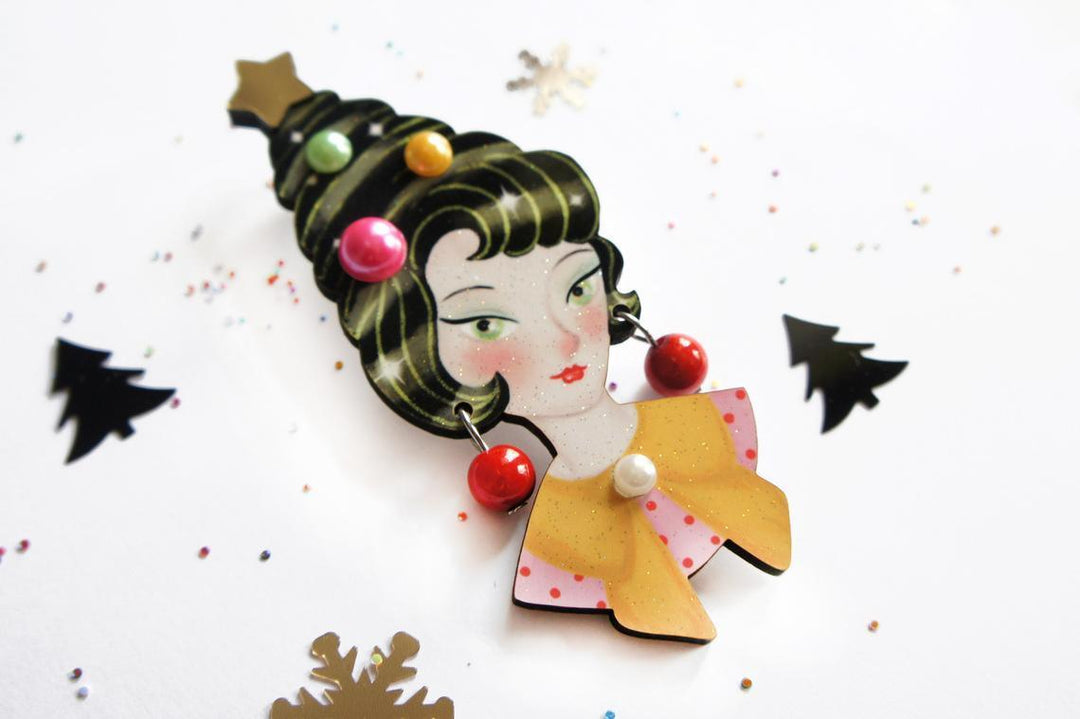 Pin up Lady with Christmas hairstyle Brooch by Laliblue - Quirks!