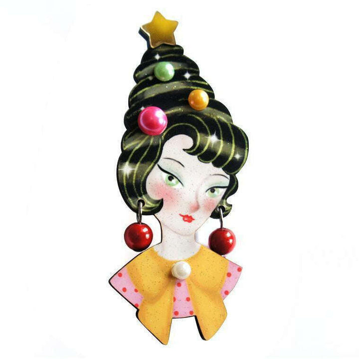 Pin up Lady with Christmas hairstyle Brooch by Laliblue - Quirks!