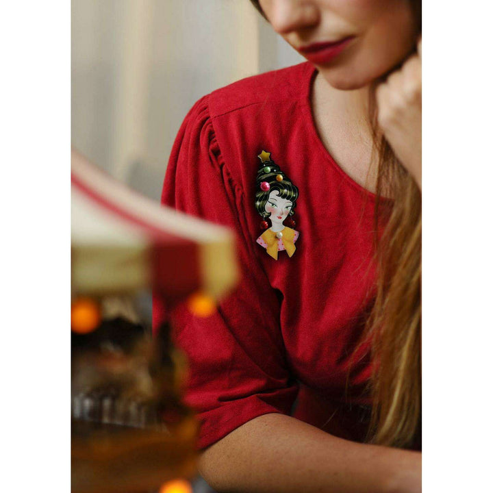 Pin up Lady with Christmas hairstyle Brooch by Laliblue - Quirks!