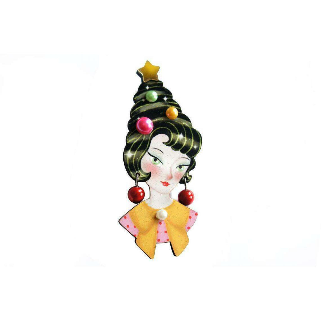 Pin up Lady with Christmas hairstyle Brooch by Laliblue - Quirks!