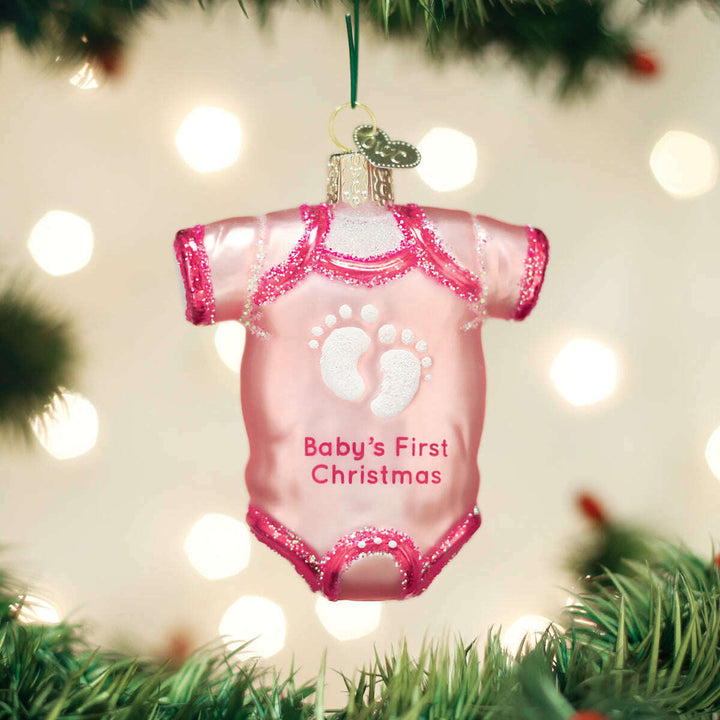 Old World Christmas Pink Baby Onesie Blown Glass Ornament