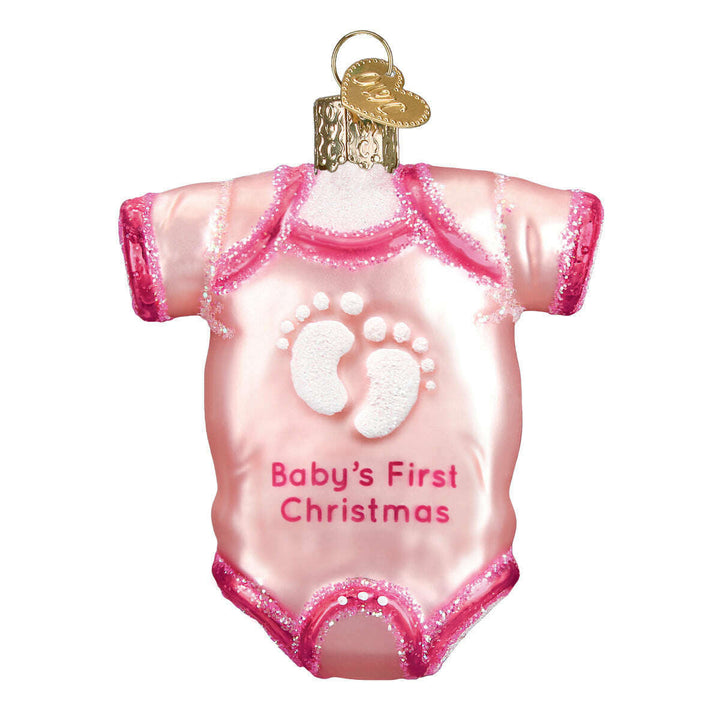 Old World Christmas Pink Baby Onesie Blown Glass Ornament